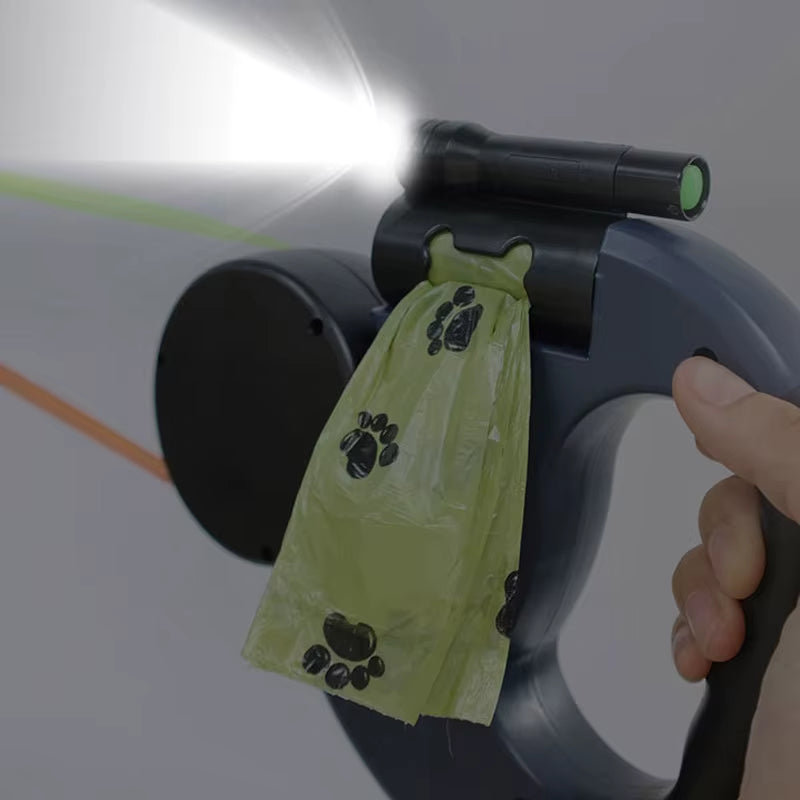 ✨3-in-1 Retractable Dual-Head Dog Leash w/ LED Flashlight & Poop Bag Dispenser – Reflective, Extendable & Perfect for Night Walks✨