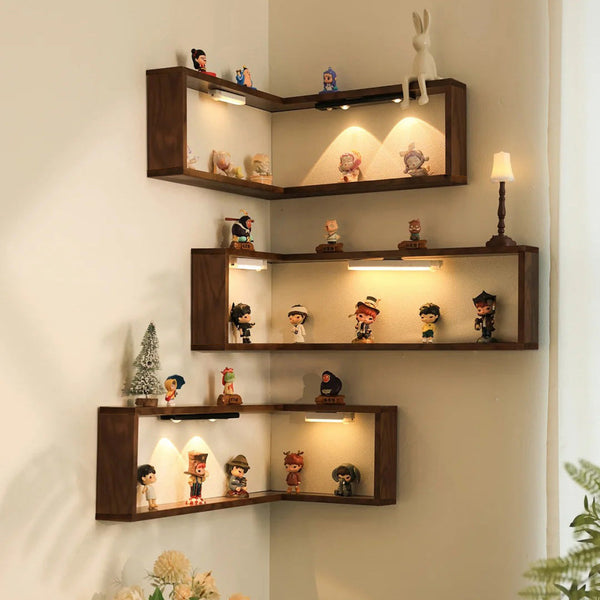 Walnut Corner Wall Shelf